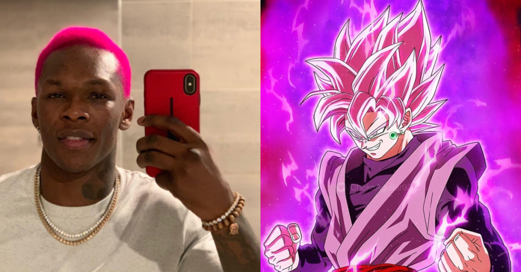 Israel Adesanya in pink hair Dragon Ball Z