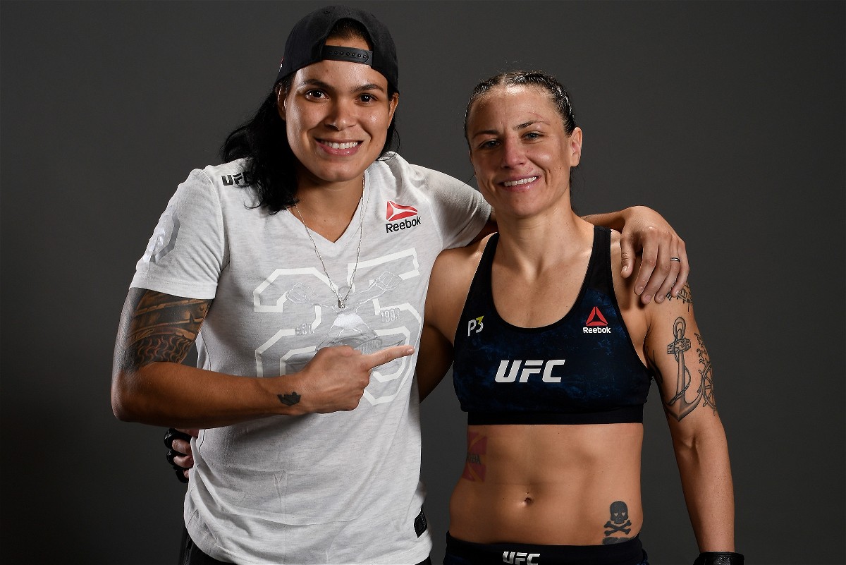 TORONTO, CANADA - DECEMBER 08:  (R-L) Nina Ansaroff poses for a portrait backstage with her girlfriend Amanda Nunes during the UFC 231 event at Scotiabank Arena on December 8, 2018 in Toronto, Canada. (Photo by Mike Roach/Zuffa LLC/Zuffa LLC via Getty Images)