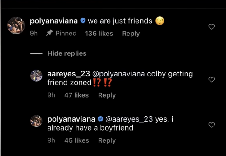 Polyana Viana's comment on a post by Colby Covington (Credits: Instagram)