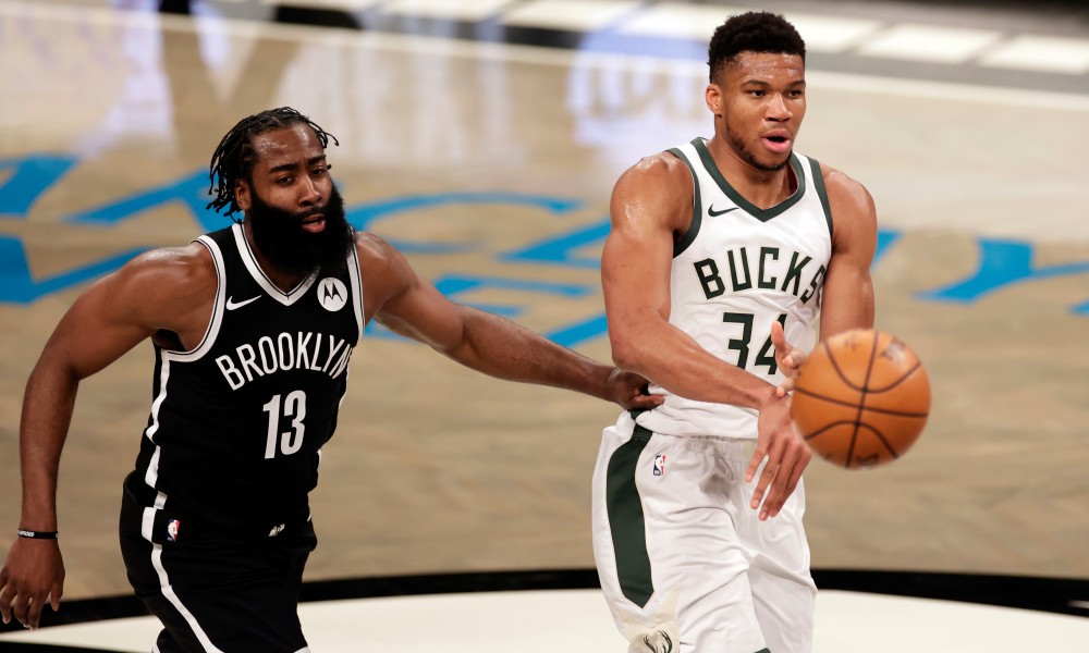 James Harden and Giannis Antetokounmpo in game