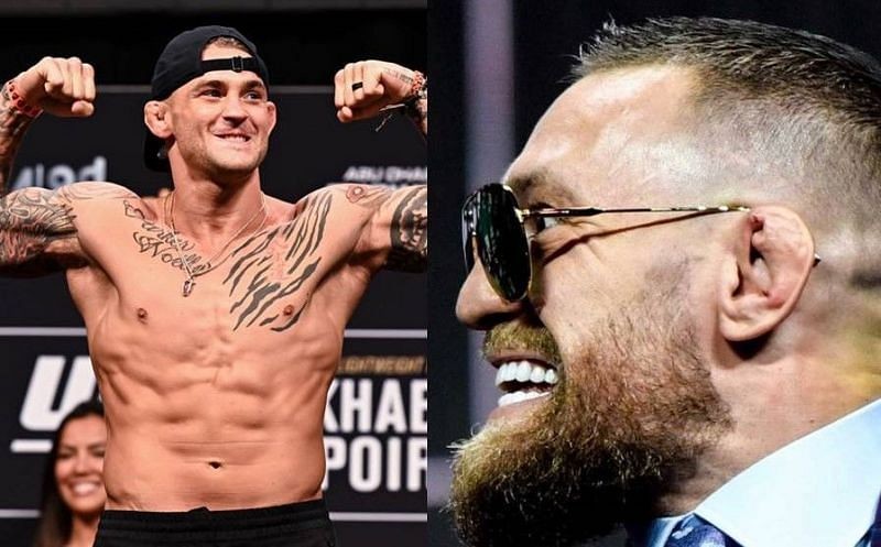 Conor McGregor reacts to Dustin Poirier losing to Charles Oliveira