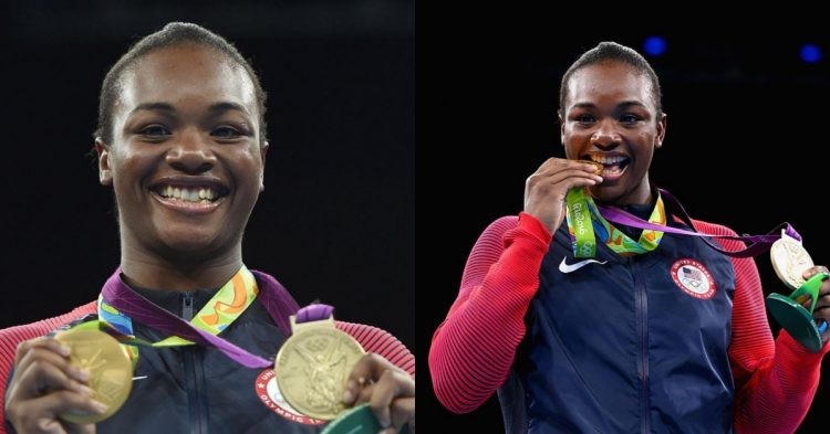 Claressa Shields with Olympic medals