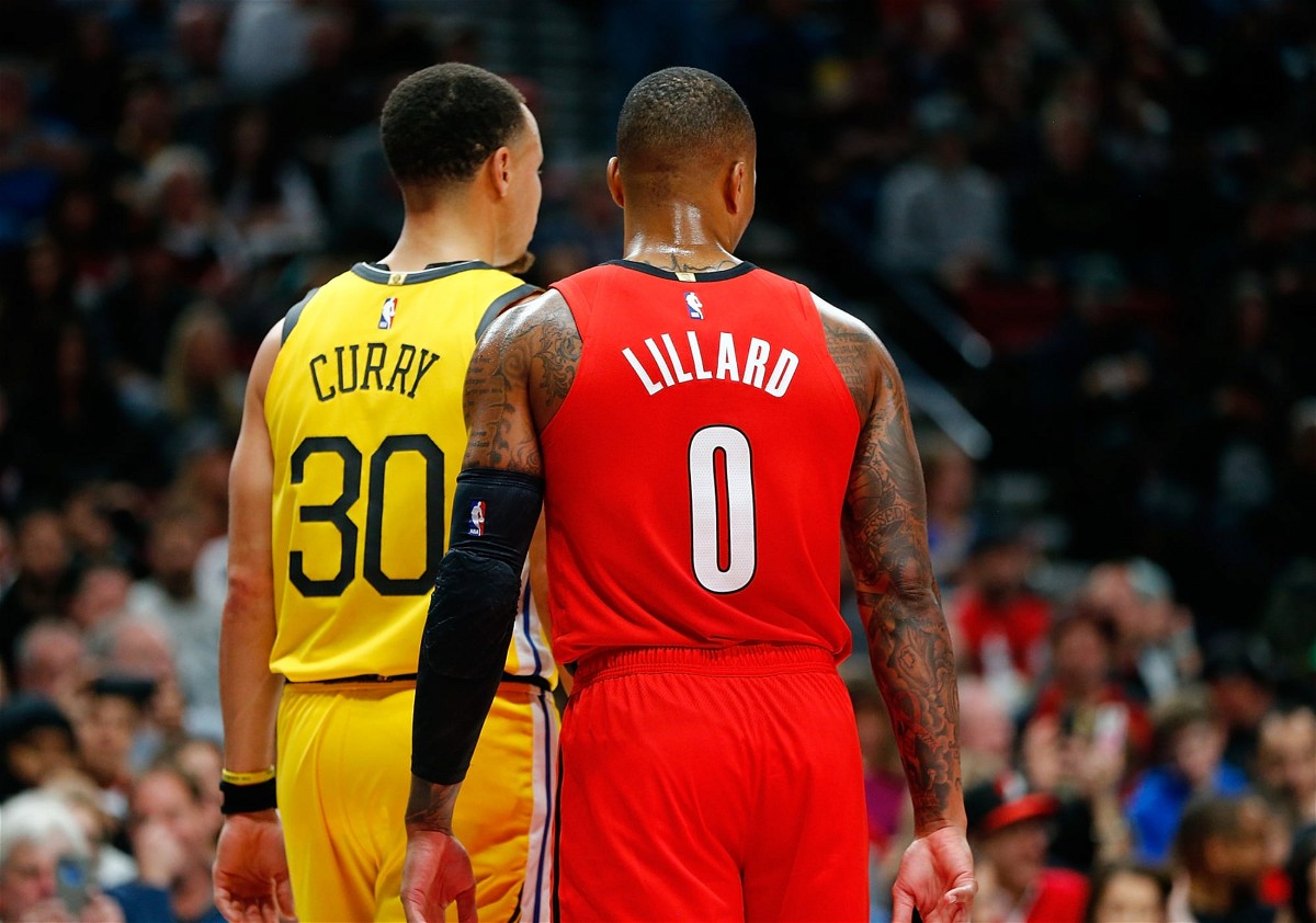 Damian Lillard and Stephen Curry in a game between Portland Trailblazers and Golden State Warriors via Twitter