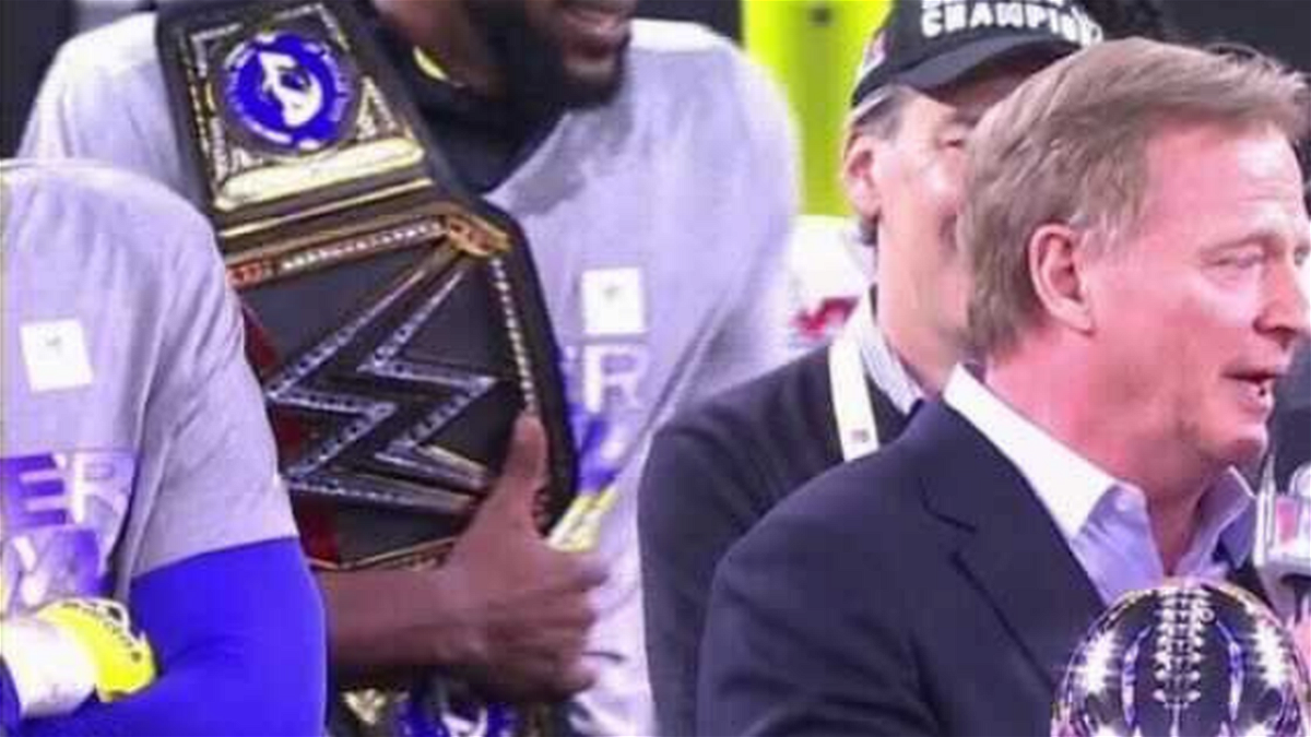 WWE present LA Rams with a customized WWE Title