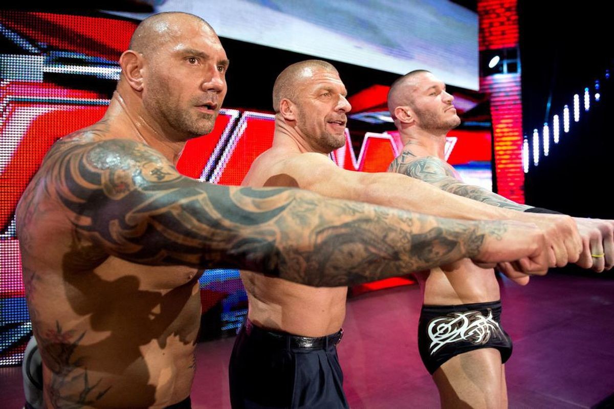 Batista with Triple H and Randy Orton
