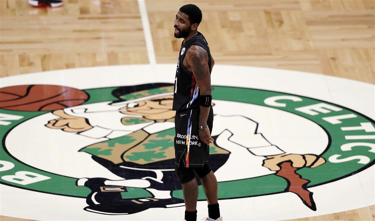 Kyrie Irving of the Brooklyn Nets plays against the Boston Celtics