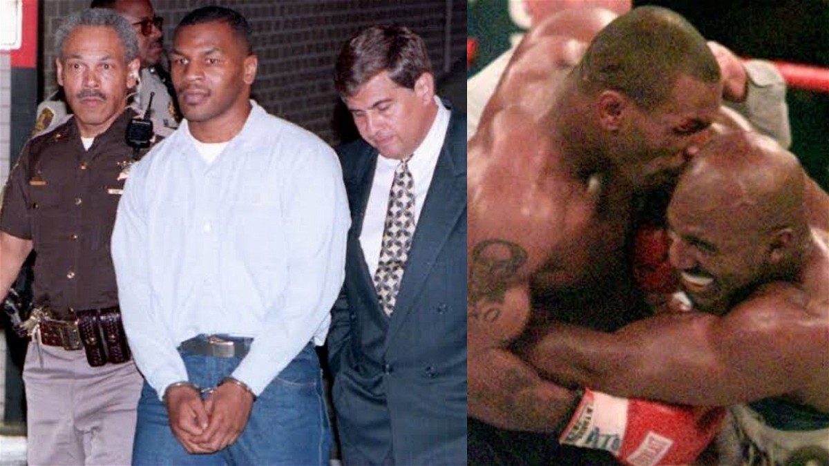 Mike Tyson bites the ear of Evander Holyfield