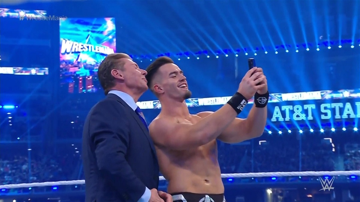 Theory takes a selfie with Vince McMahon