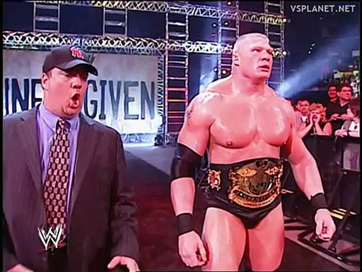 WWE Champion Brock Lesnar and Paul Heyman in 2002.