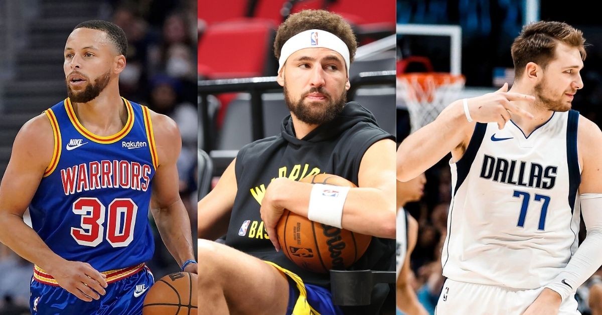 Stephen Curry, Klay Thompson and Luka Doncic