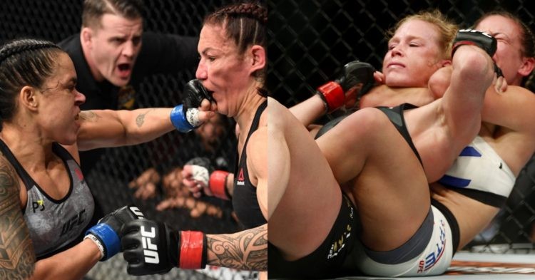 Amanda Nunes vs Cris Cyborg at UFC 232 on the left and Miesha Tate vs Holly Holm at UFC 196 on the right