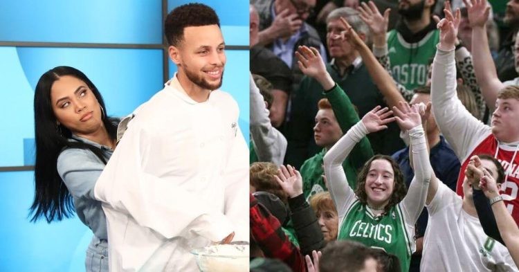 Steohen and Ayesha Curry vs Boston Celtics Fans