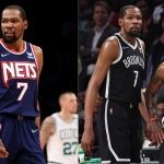 Brooklyn Nets' Kevin Durant with now potentially former teammate Kyrie Irving