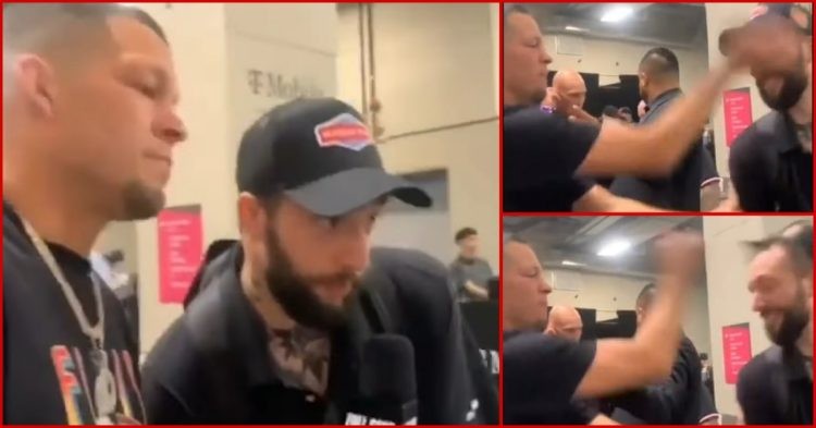 Nate Diaz slaps a reporter
