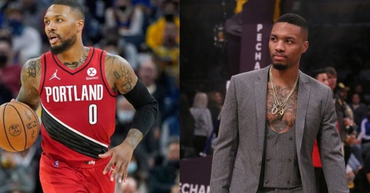 Damian Lillard on the court and in a suit