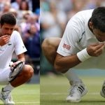 Novak Djokovic eating grass.
