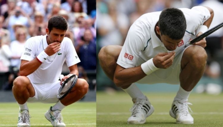 Novak Djokovic eating grass.
