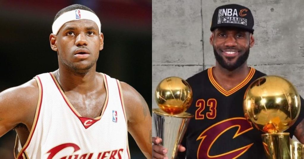 LeBron James as rookie and with title