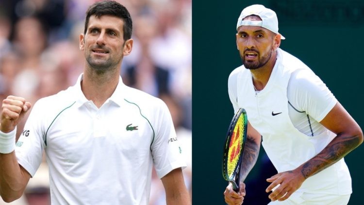 Novak Djokovic and Nick Kyrgios at Wimbledon.