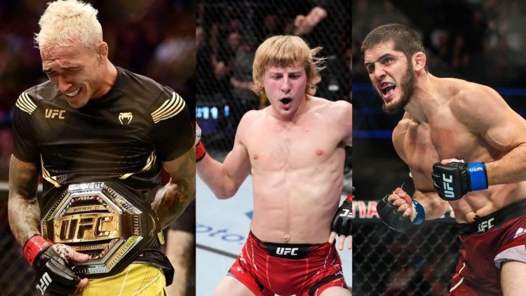 Charles Oliveira(left),Paddy Pimblett(middle),Islam Makhachev(right)