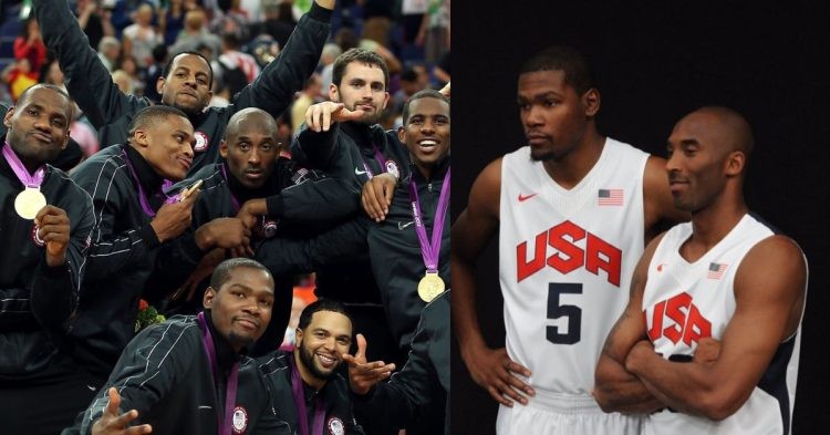 Kevin Durant and Kobe Bryant with Team USA