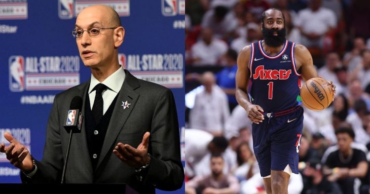 NBA Commissioner Adam Silver and Philadelphia 76ers player James Harden