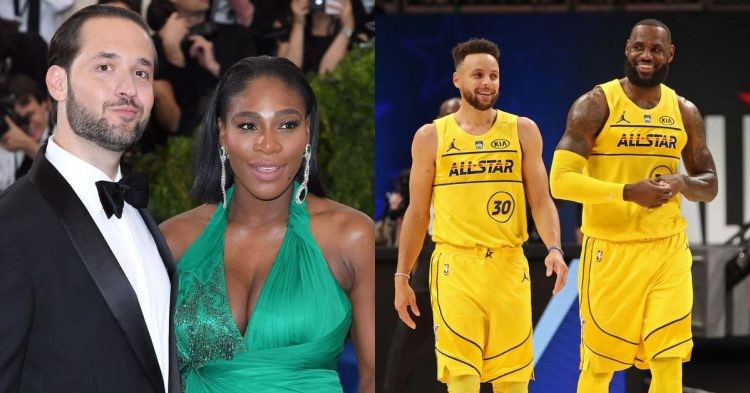 Alexis Ohanian, Serena Williams, Stephen Curry and LeBron James at NBA All-Star game