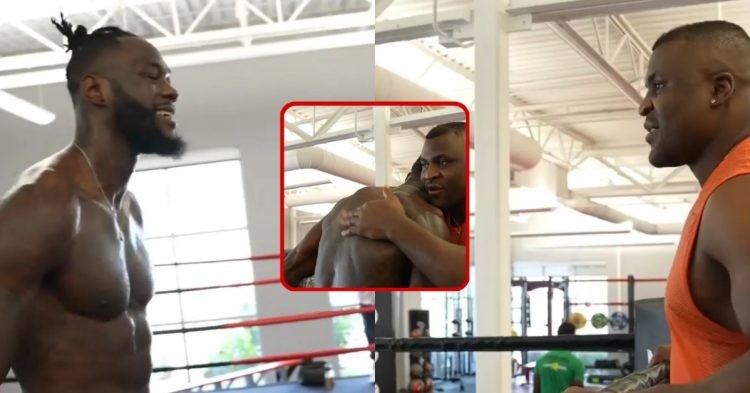 Francis Ngannou embraces Deontay Wilder