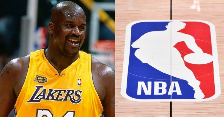 Shaquille O'Neal and NBA logo