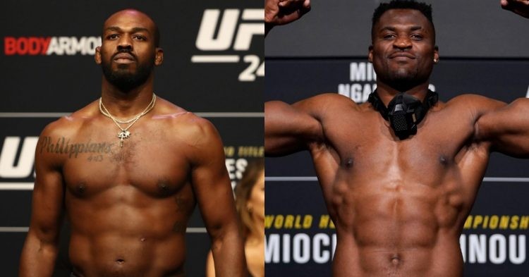 Jon Jones (left) and Francis Ngannou (right) weigh in for UFC event