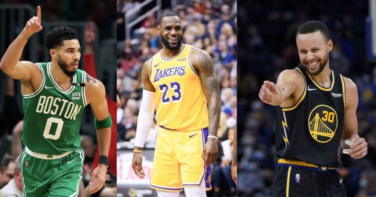 NBA stars Jayson Tatum, LeBron James and Stephen Curry