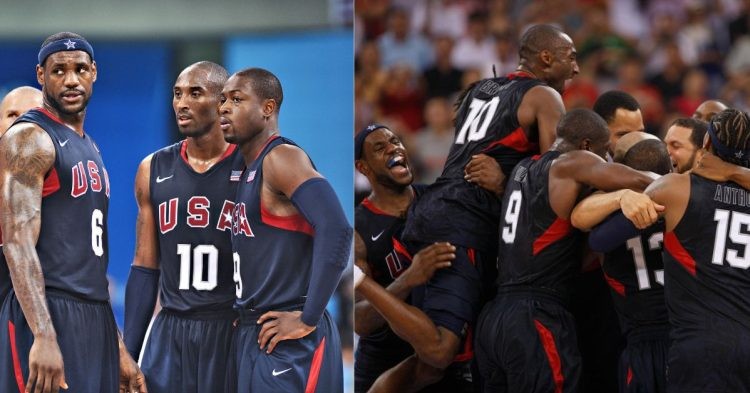 LeBron James, Kobe Bryant, and Dwyane Wade with the team