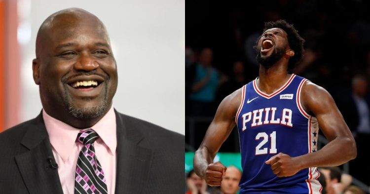 Shaquille O'Neal and Joel Embiid