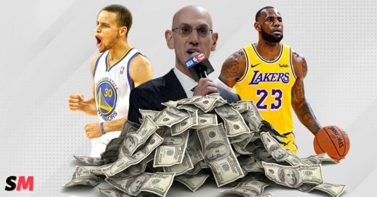 NBA commissioner Adam Silver, Stephen Curry and LeBron James