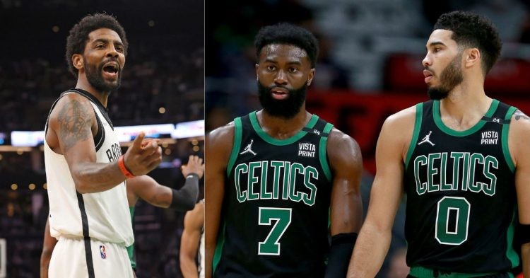 Kyrie Irving and his former teammates Jayson Tatum and Jaylen Brown