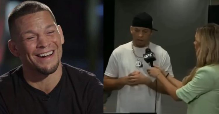 Nate Diaz shares a funny moment with UFC commentator Laura Sanko