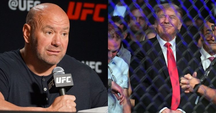 Donald Trump stands outside UFC Octagon
