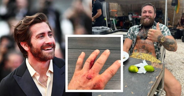 Conor McGregor (right) gets injury scar while shooting 'Road House' movie alongside Jake Gyllenhal (left)