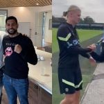 Amir Khan with Erling Haaland and Pep Guardiola