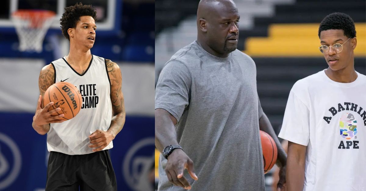 Shaquille O'Neal and his son Shareef on the court