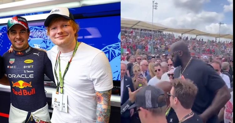 Shaquille O'Neal and Ed Sheeran during the Formula 1 Grand Prix