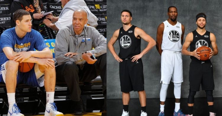 Klay Thompson with his father, Kevin Durant, and Stephen Curry