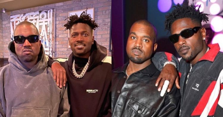 Kanye West poses with Antonio Brown