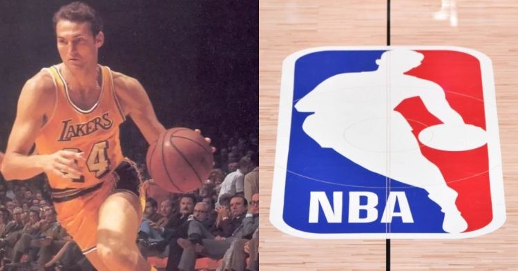 Jerry West and the NBA logo