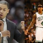 Isaiah Thomas with the Boston Celtics and with his former Cavaliers coach Tyronn Lue