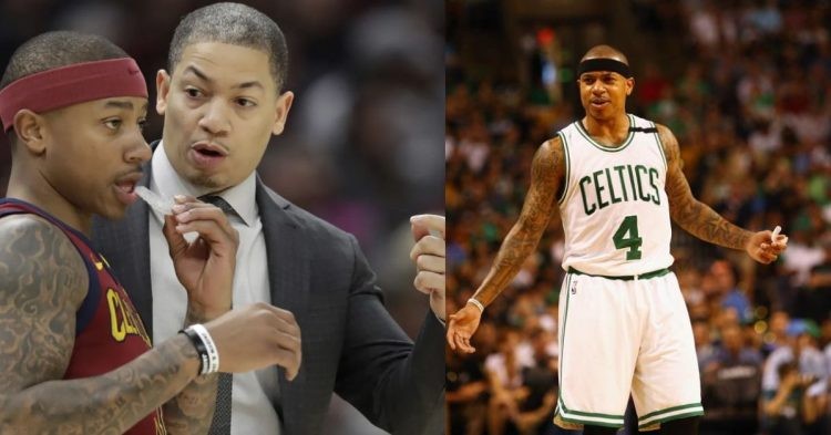 Isaiah Thomas with the Boston Celtics and with his former Cavaliers coach Tyronn Lue