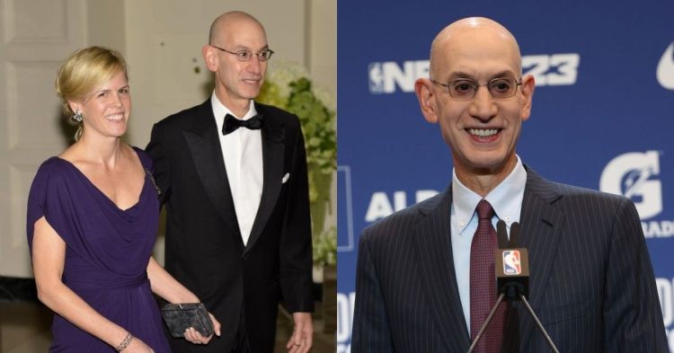 Adam Silver in a suit and with his wife Maggie Grise
