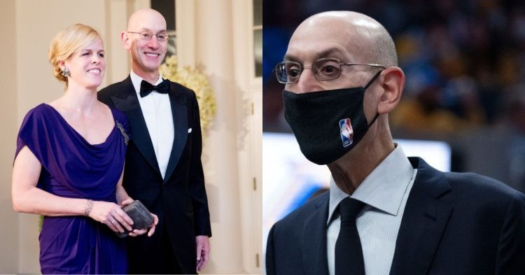 Adam Silver with his wife Maggie Grise and him wearing a mask