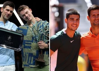 Novak Djokovic, Holger Rune and Carlos Alcaraz
