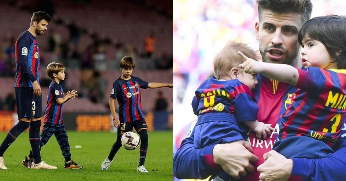 Pique with his sons at Camp Nou in 2022(on the left) and in 2016(on the right). (Credit: Google)